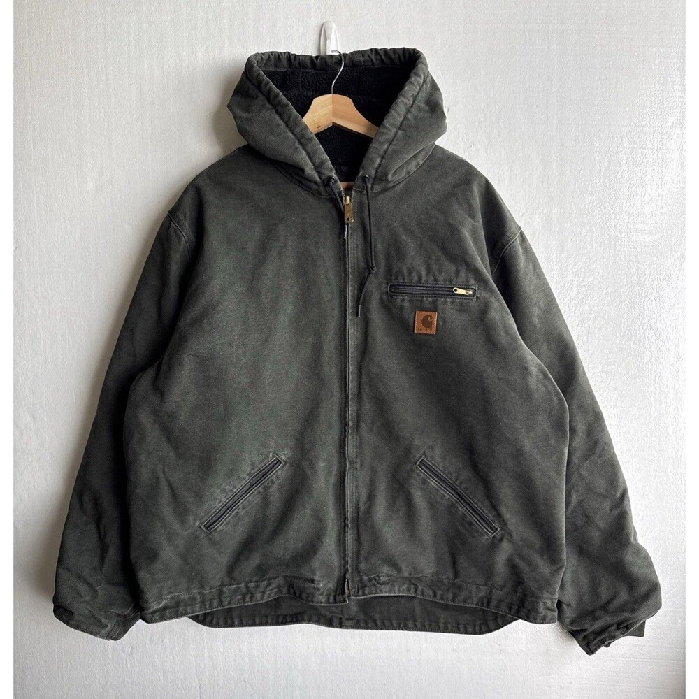 Carhartt Sherpa Lined Hooded Jacket Green J141 MOS Men’s 2XL Outdoor Y2K